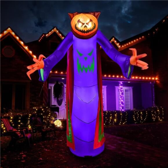 Halloween Inflatable Pumpkin Wizard – Built-in LEDs, Blow-Up Decoration - Picture 1 of 8